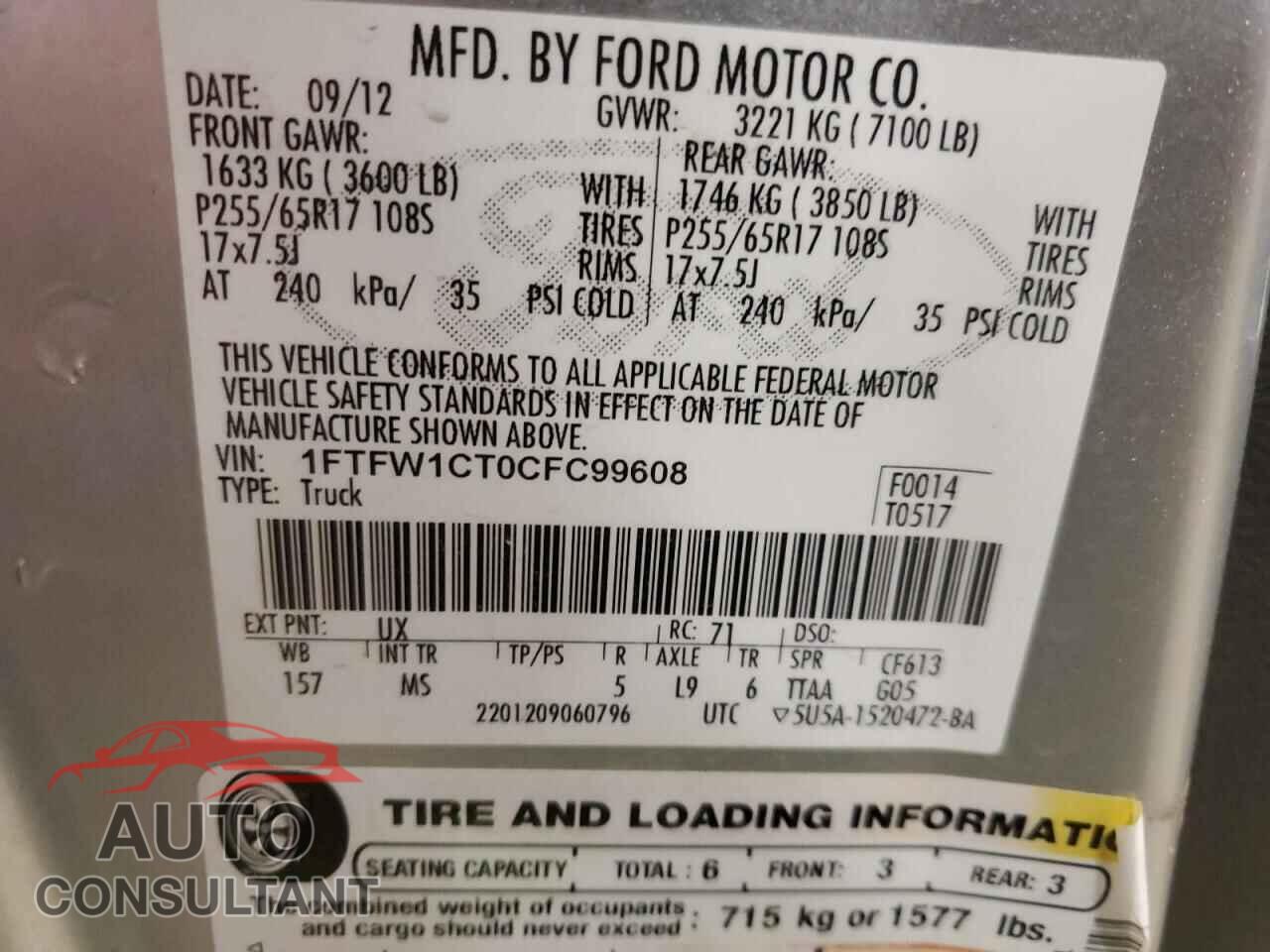 FORD F-150 2012 - 1FTFW1CT0CFC99608