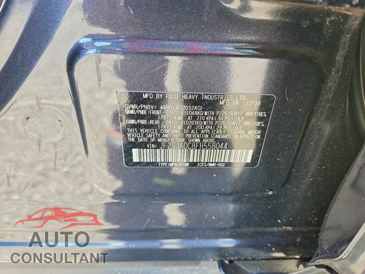 SUBARU FORESTER 2015 - JF2SJADC8FH558044