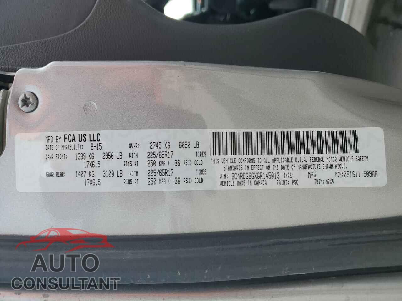DODGE CARAVAN 2016 - 2C4RDGBGXGR145013