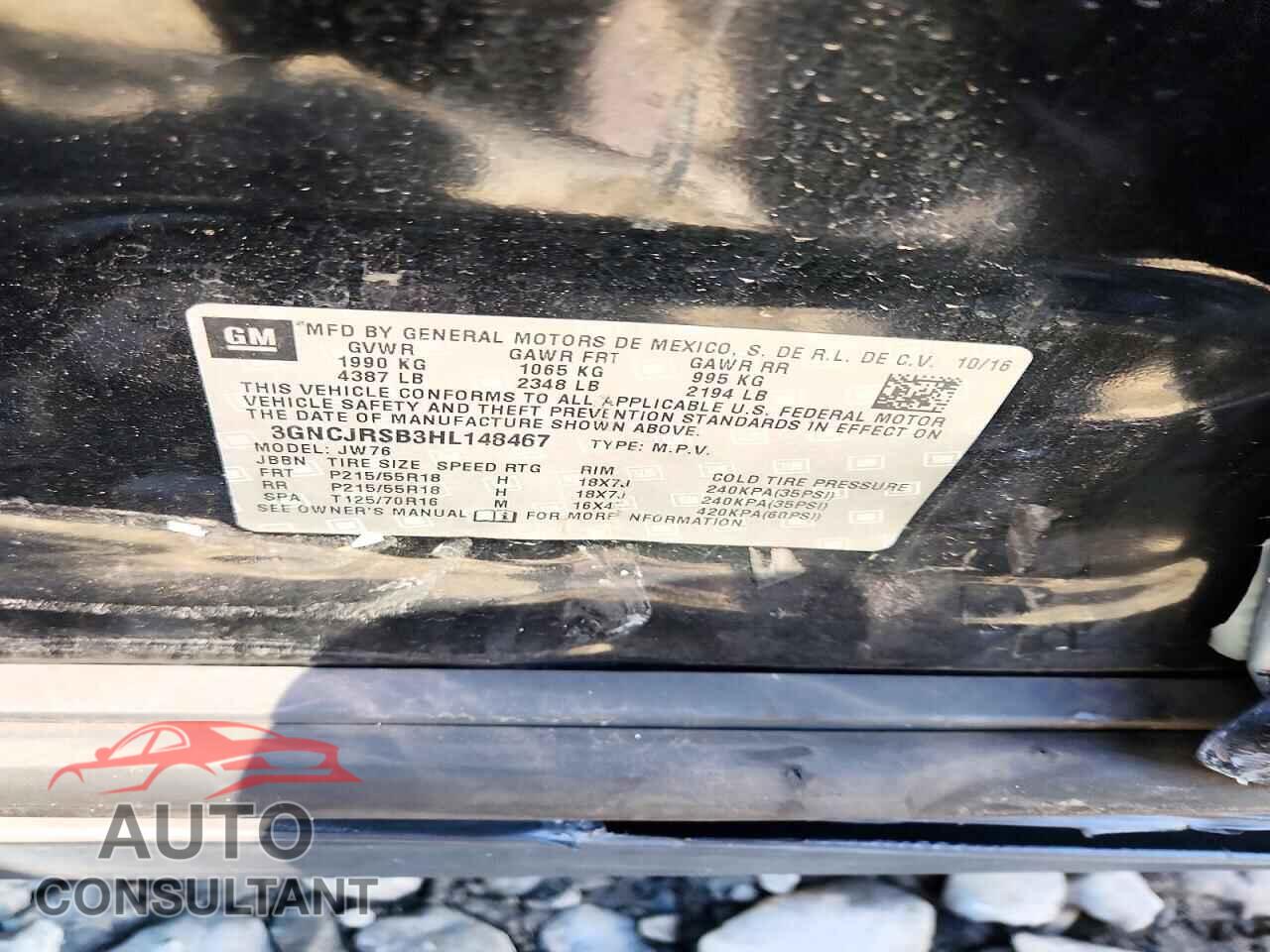 CHEVROLET TRAX 2017 - 3GNCJRSB3HL148467