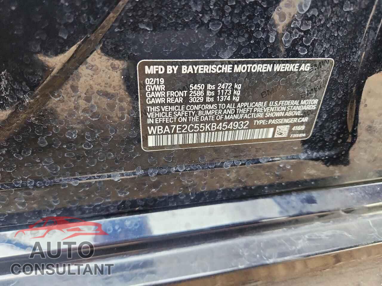 BMW 7 SERIES 2019 - WBA7E2C55KB454932