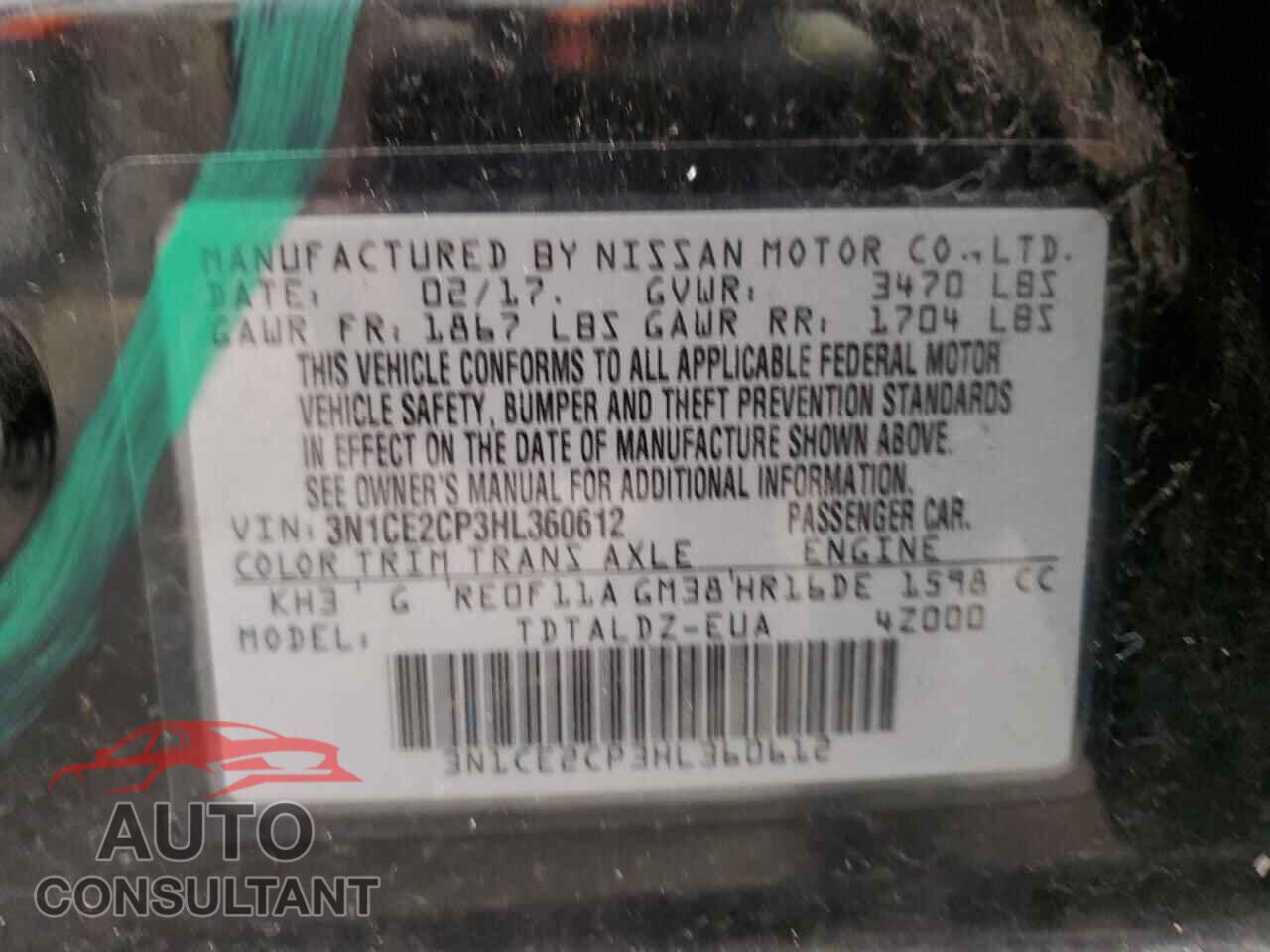 NISSAN VERSA 2017 - 3N1CE2CP3HL360612