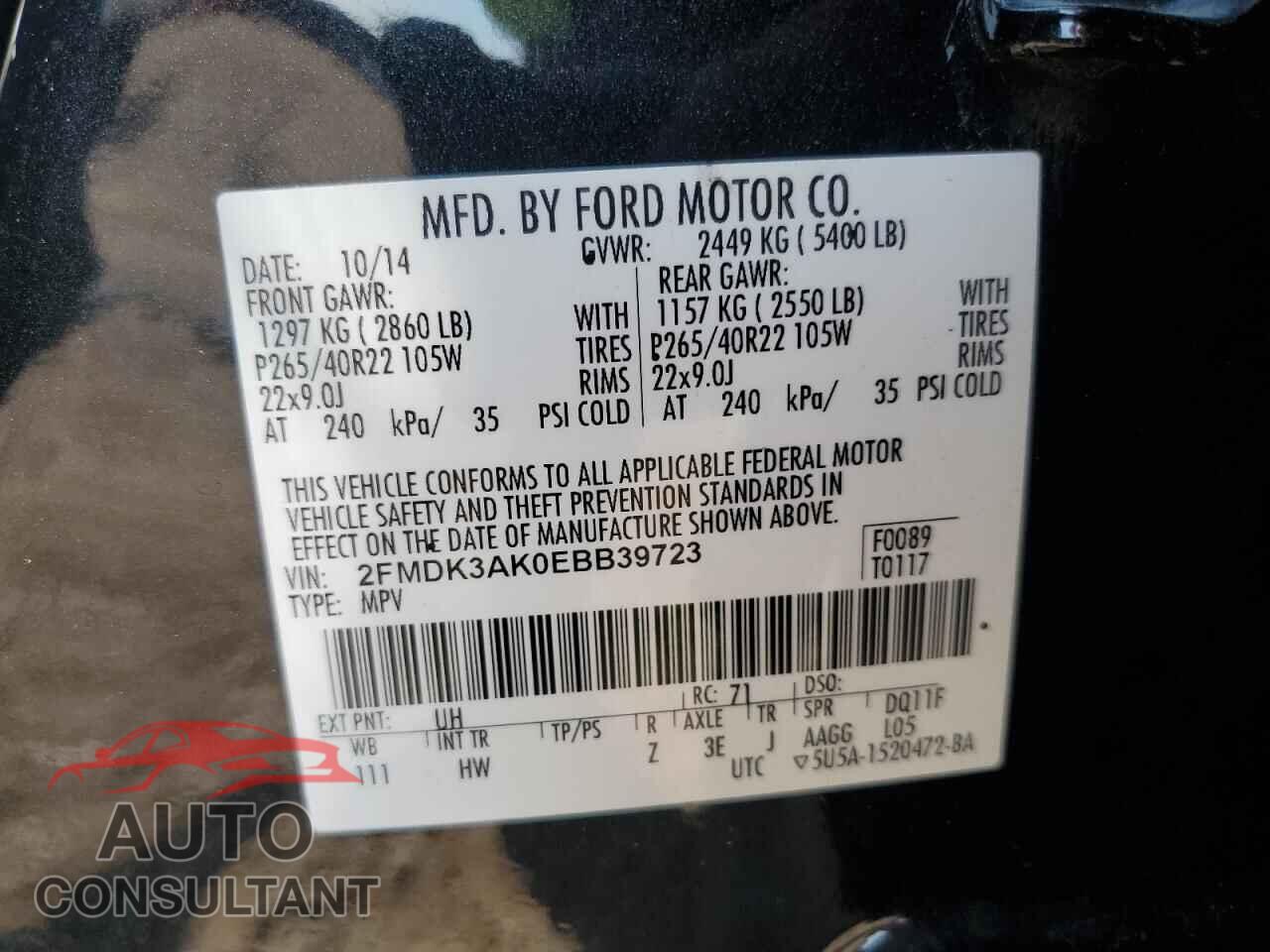FORD EDGE 2014 - 2FMDK3AK0EBB39723