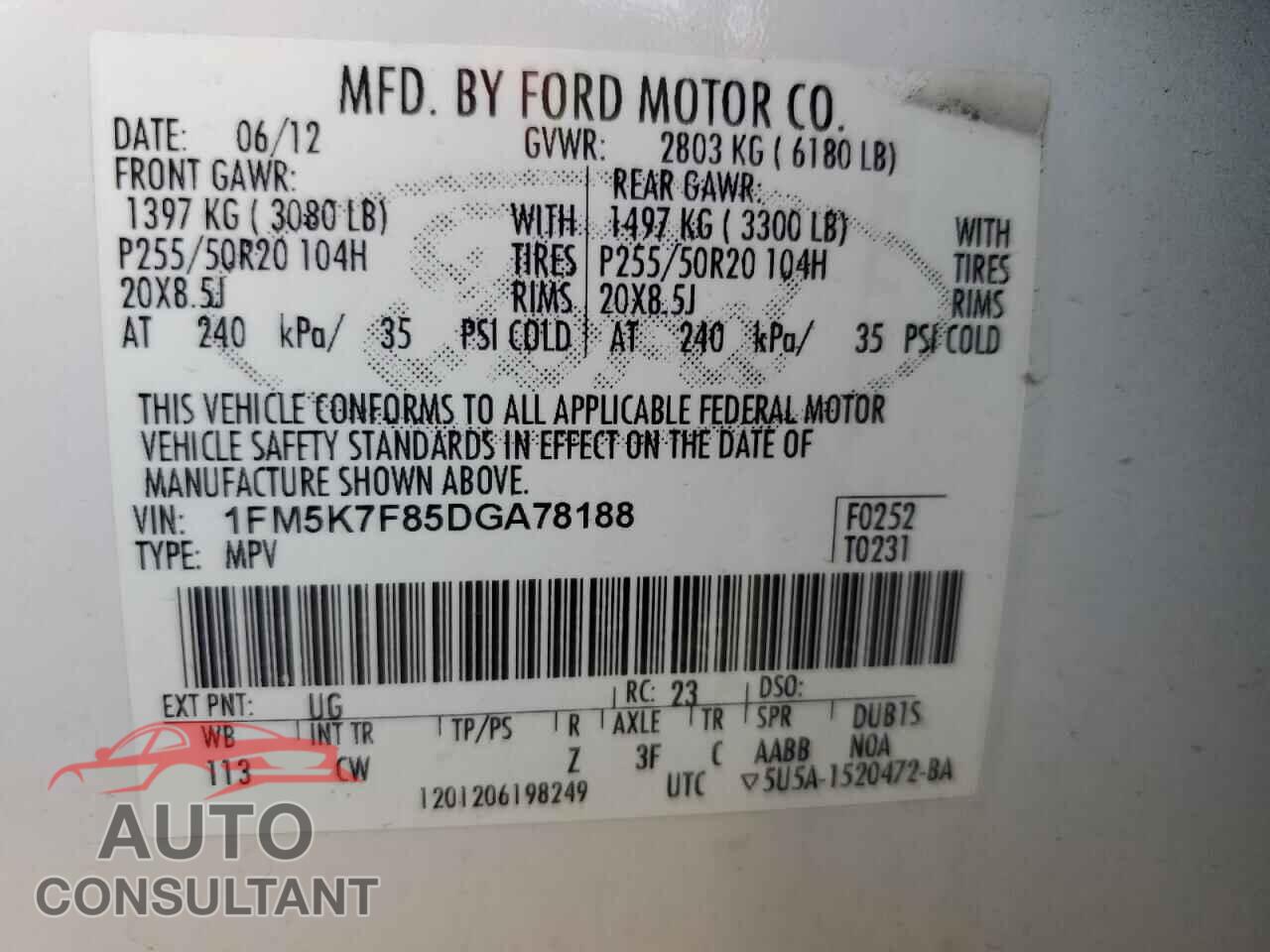 FORD EXPLORER 2013 - 1FM5K7F85DGA78188