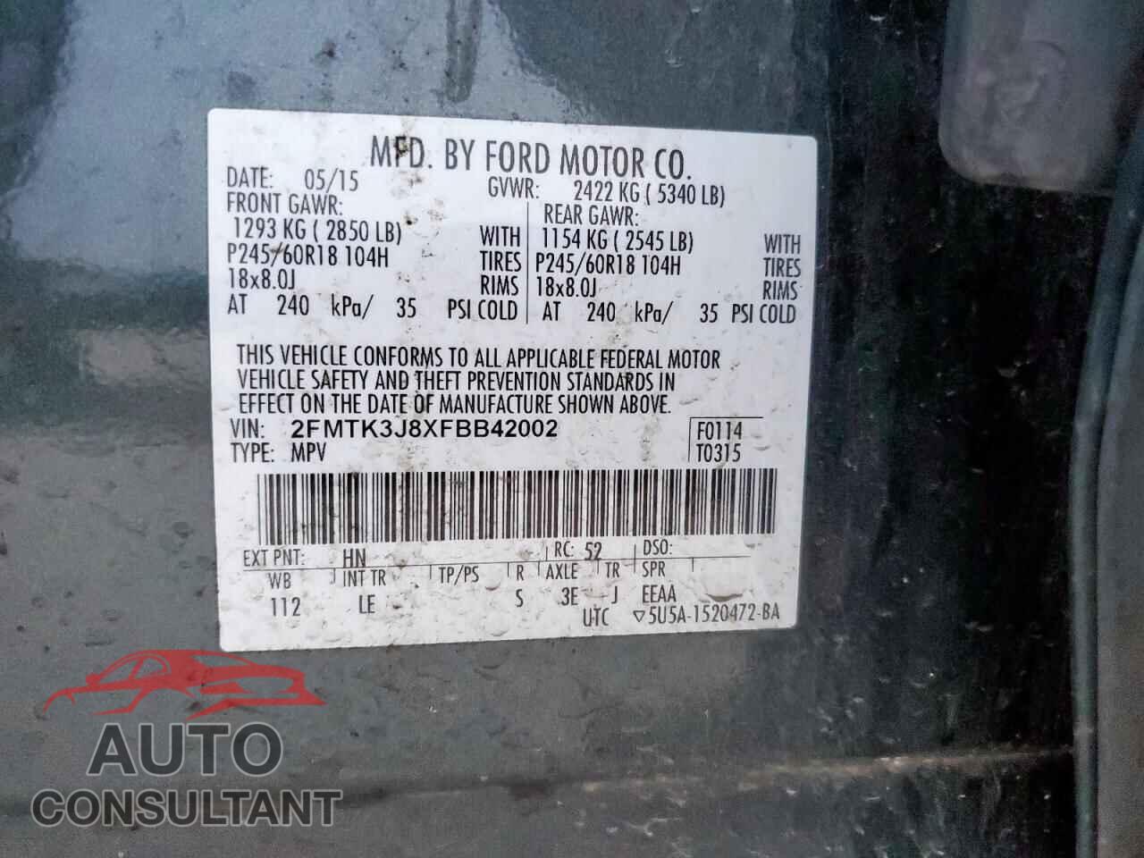 FORD EDGE 2015 - 2FMTK3J8XFBB42002