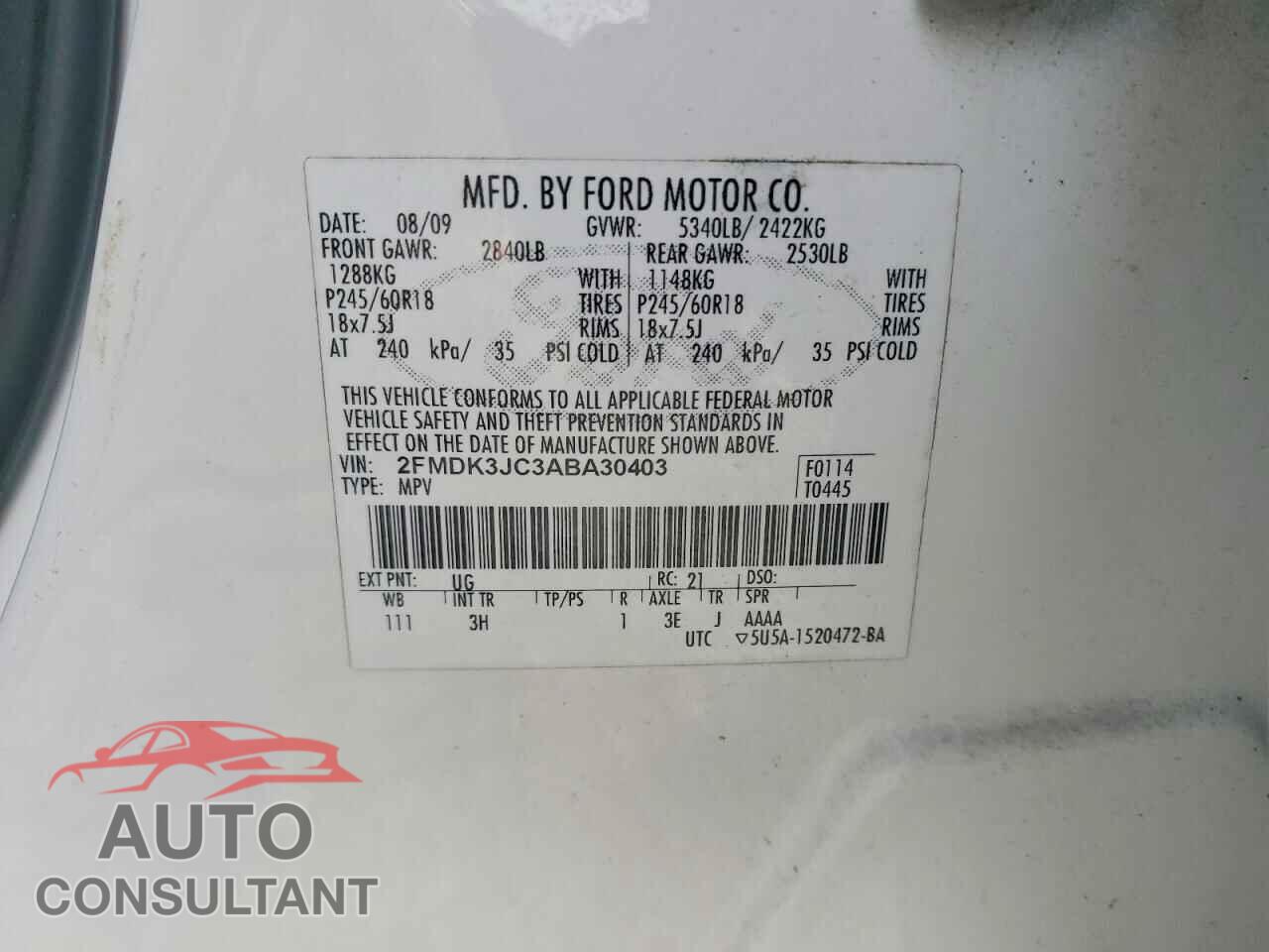 FORD EDGE 2010 - 2FMDK3JC3ABA30403