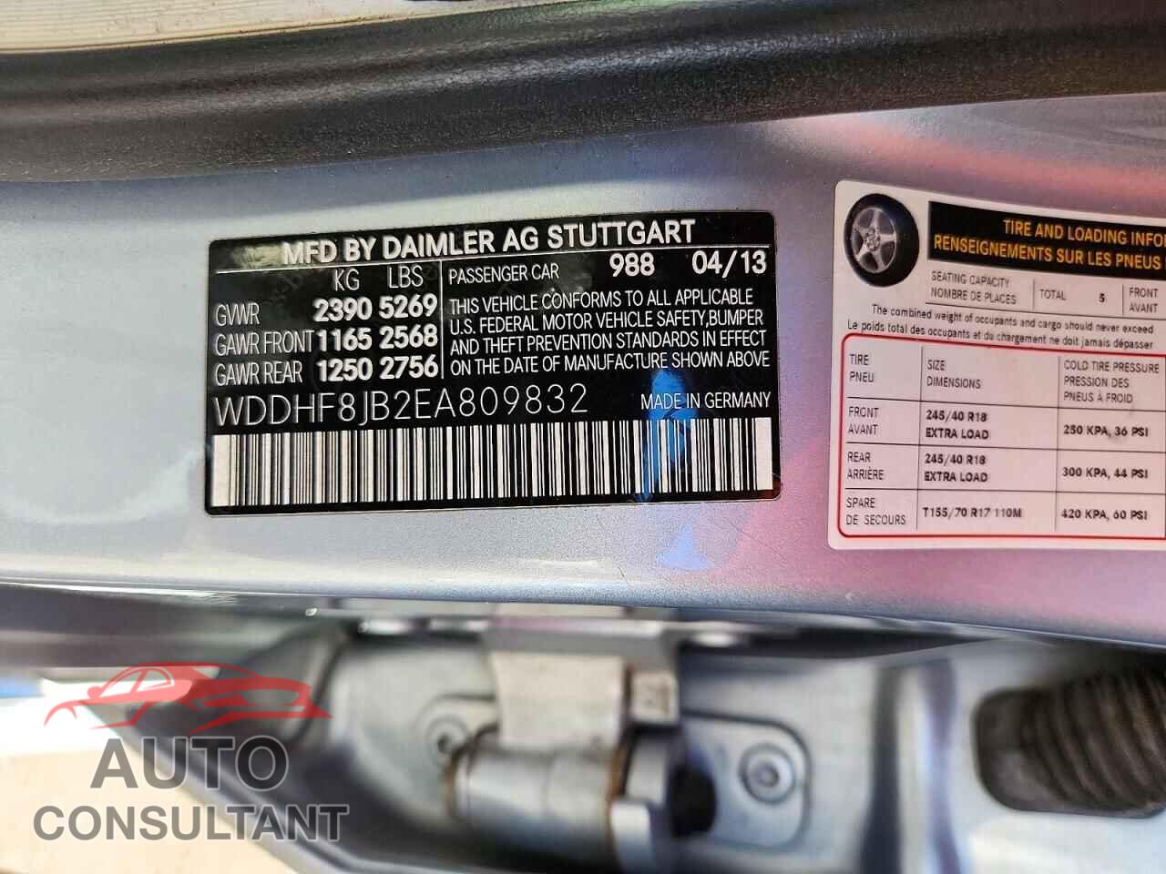 MERCEDES-BENZ E-CLASS 2014 - WDDHF8JB2EA809832