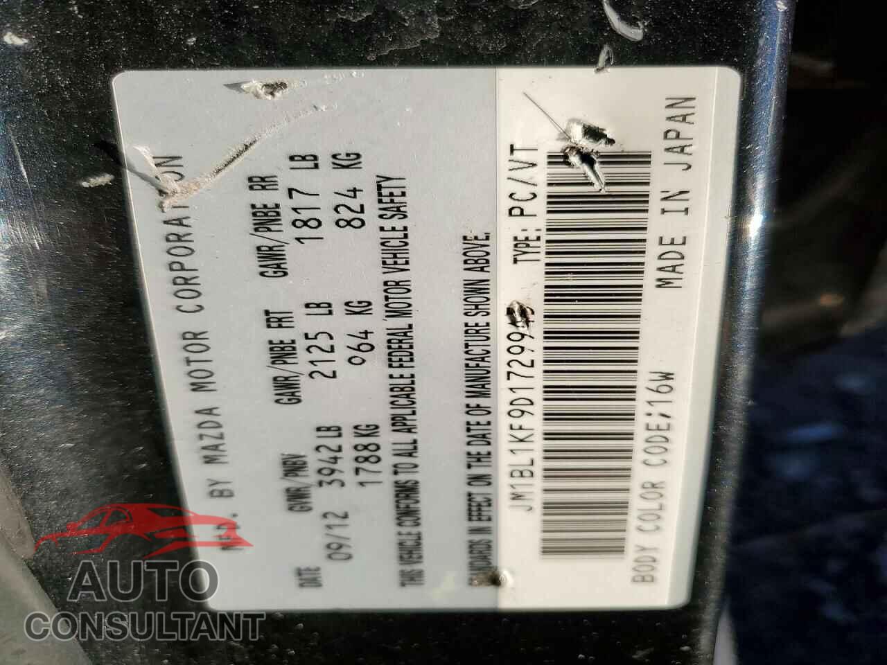 MAZDA 3 2013 - JM1BL1KF9D1729945