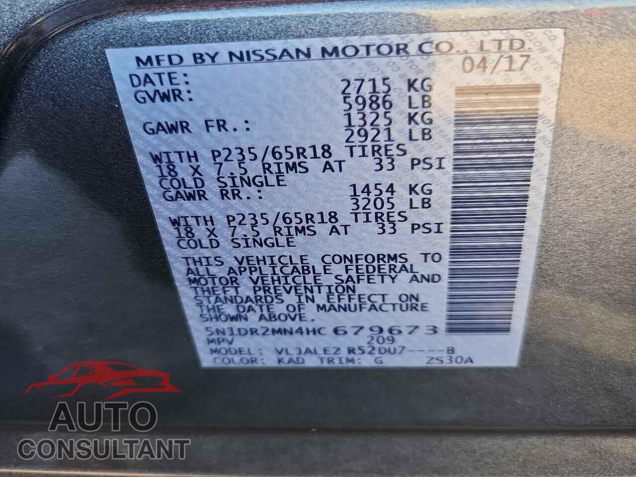 NISSAN PATHFINDER 2017 - 5N1DR2MN4HC679673