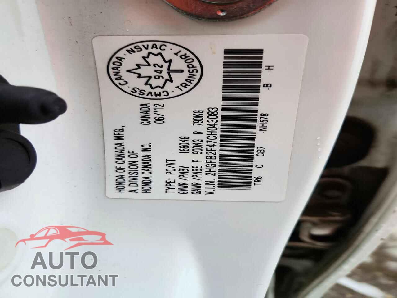 HONDA CIVIC 2012 - 2HGFB2F47CH043083