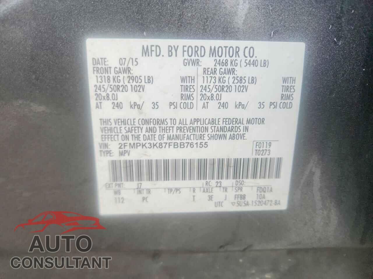 FORD EDGE 2015 - 2FMPK3K87FBB76155