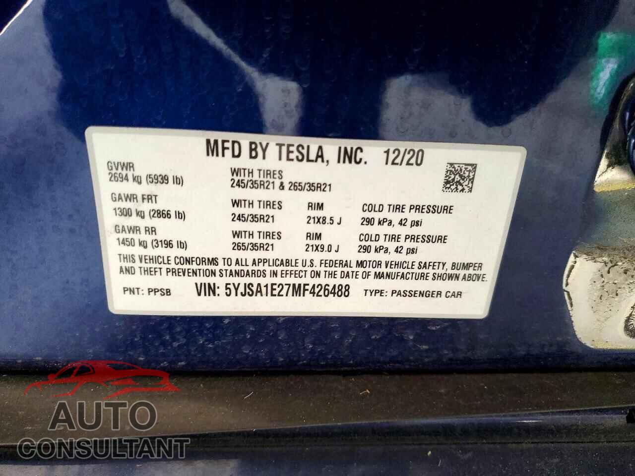 TESLA MODEL S 2021 - 5YJSA1E27MF426488