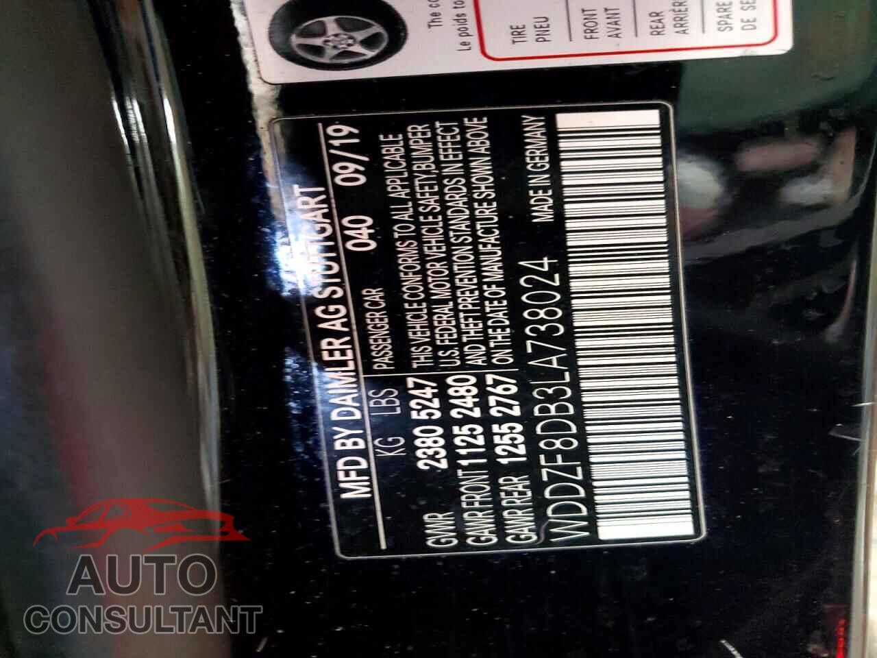 MERCEDES-BENZ E-CLASS 2020 - WDDZF8DB3LA738024