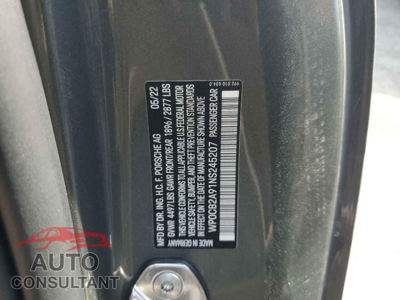 PORSCHE 911 2022 - WP0CB2A91NS245207