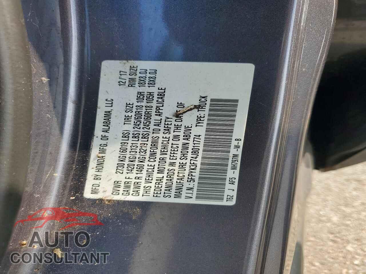 HONDA RIDGELINE 2018 - 5FPYK3F74JB011774
