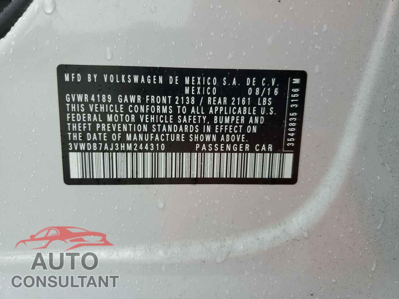 VOLKSWAGEN JETTA 2017 - 3VWDB7AJ3HM244310