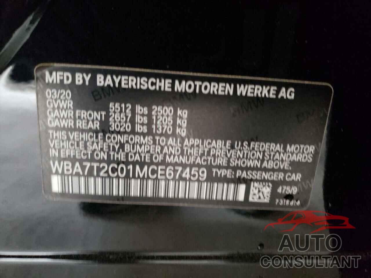 BMW 7 SERIES 2021 - WBA7T2C01MCE67459