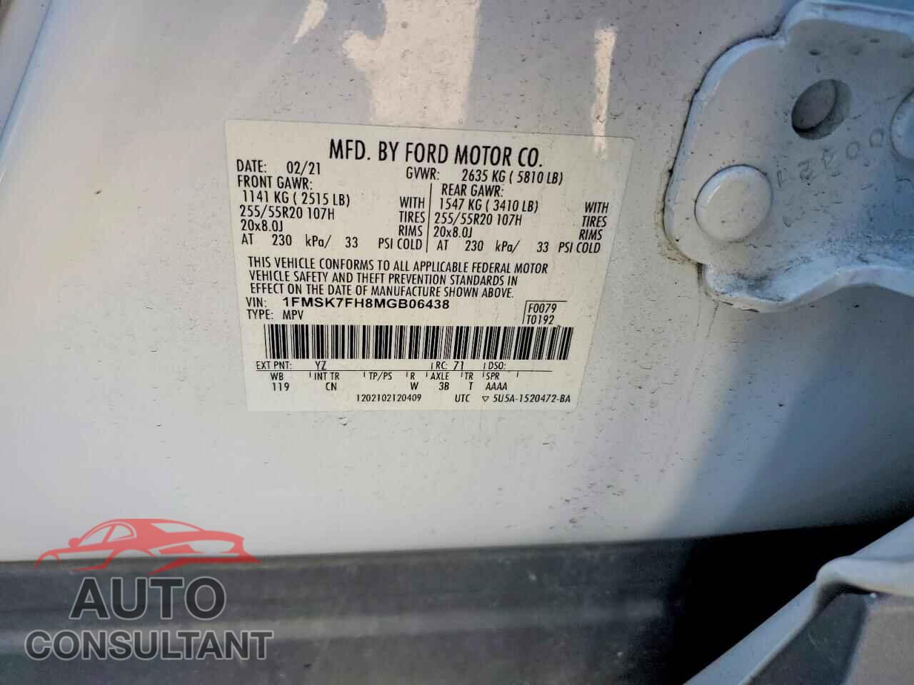 FORD EXPLORER 2021 - 1FMSK7FH8MGB06438