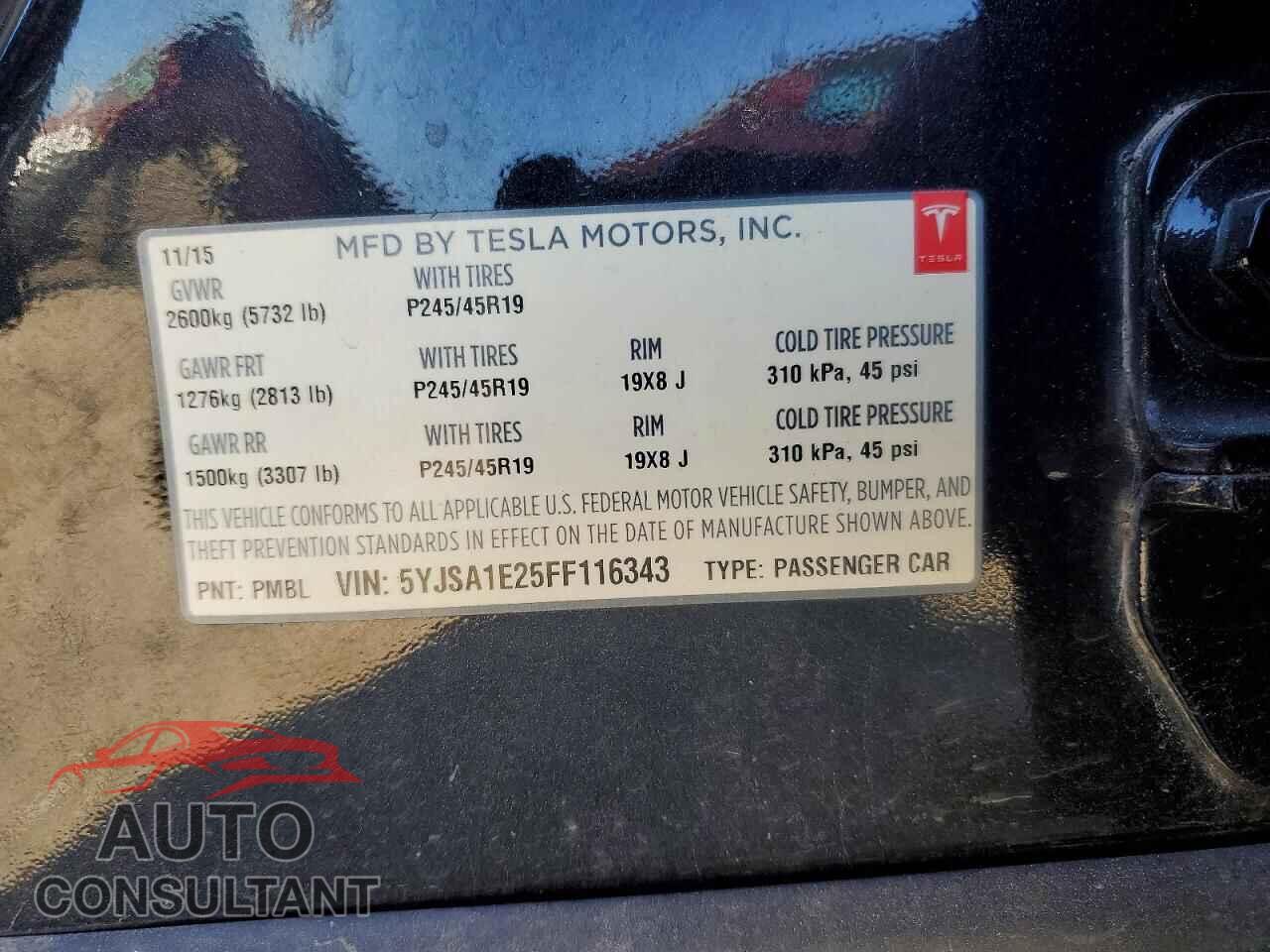 TESLA MODEL S 2015 - 5YJSA1E25FF116343