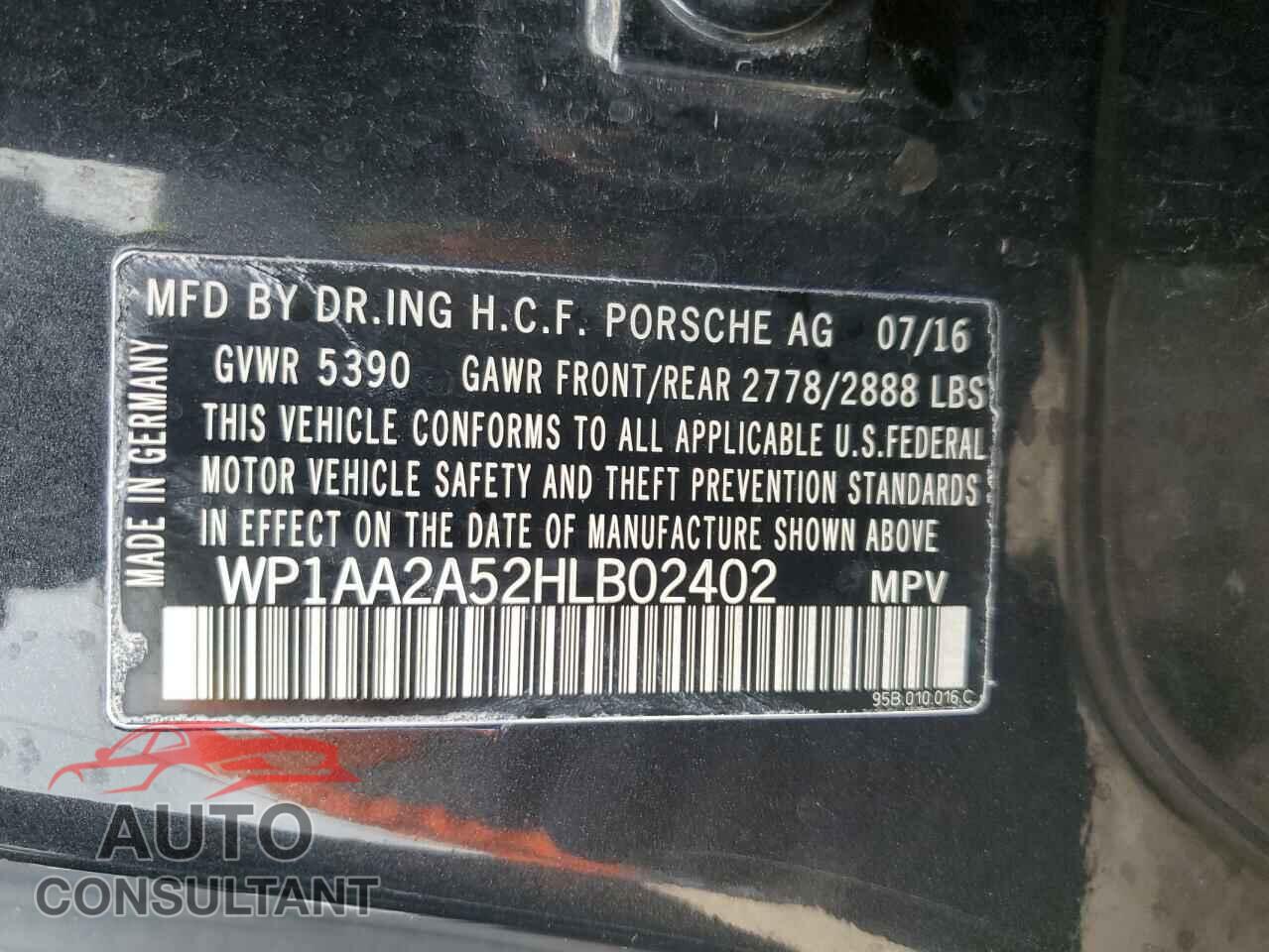 PORSCHE MACAN 2017 - WP1AA2A52HLB02402