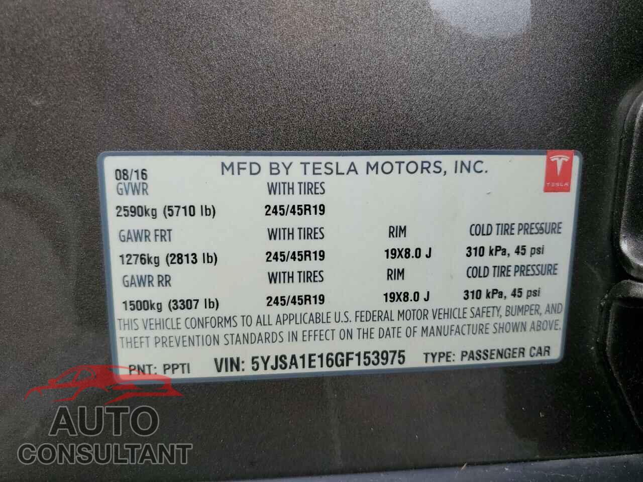 TESLA MODEL S 2016 - 5YJSA1E16GF153975