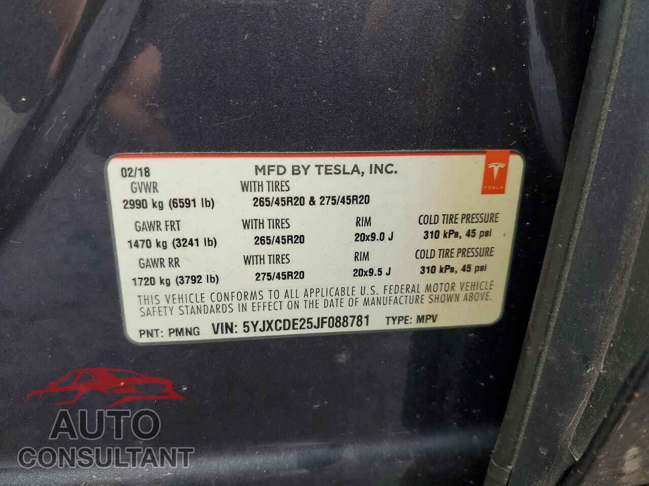 TESLA MODEL X 2018 - 5YJXCDE25JF088781