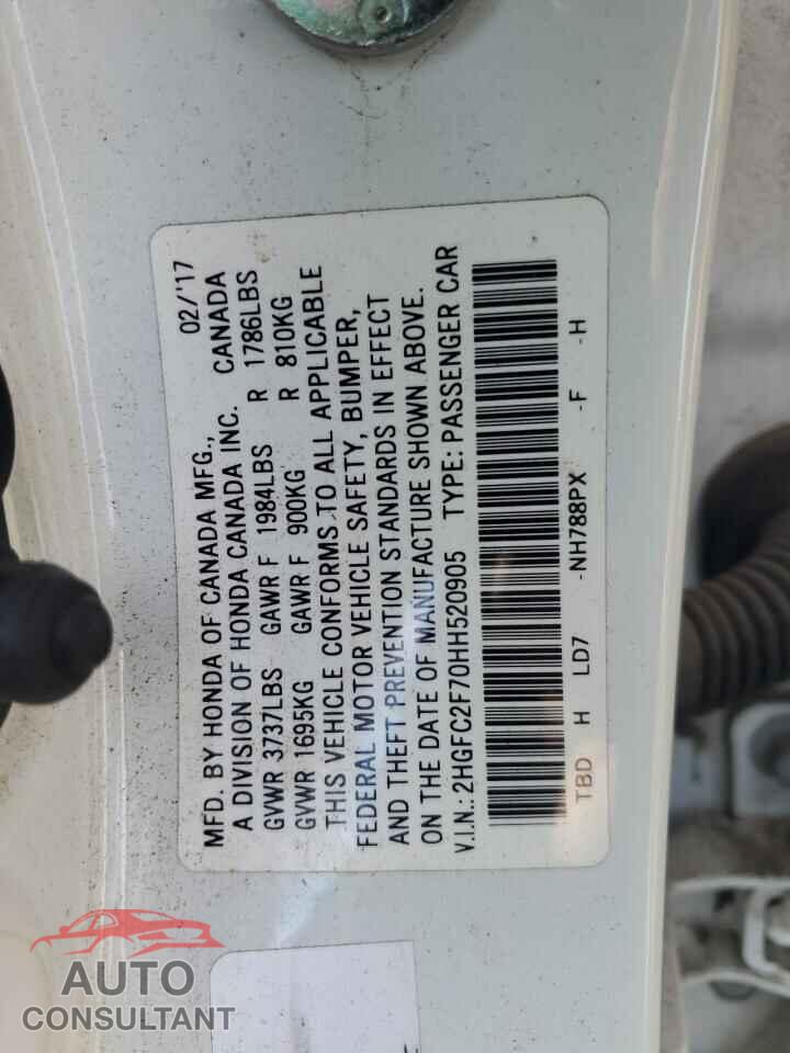 HONDA CIVIC 2017 - 2HGFC2F70HH520905