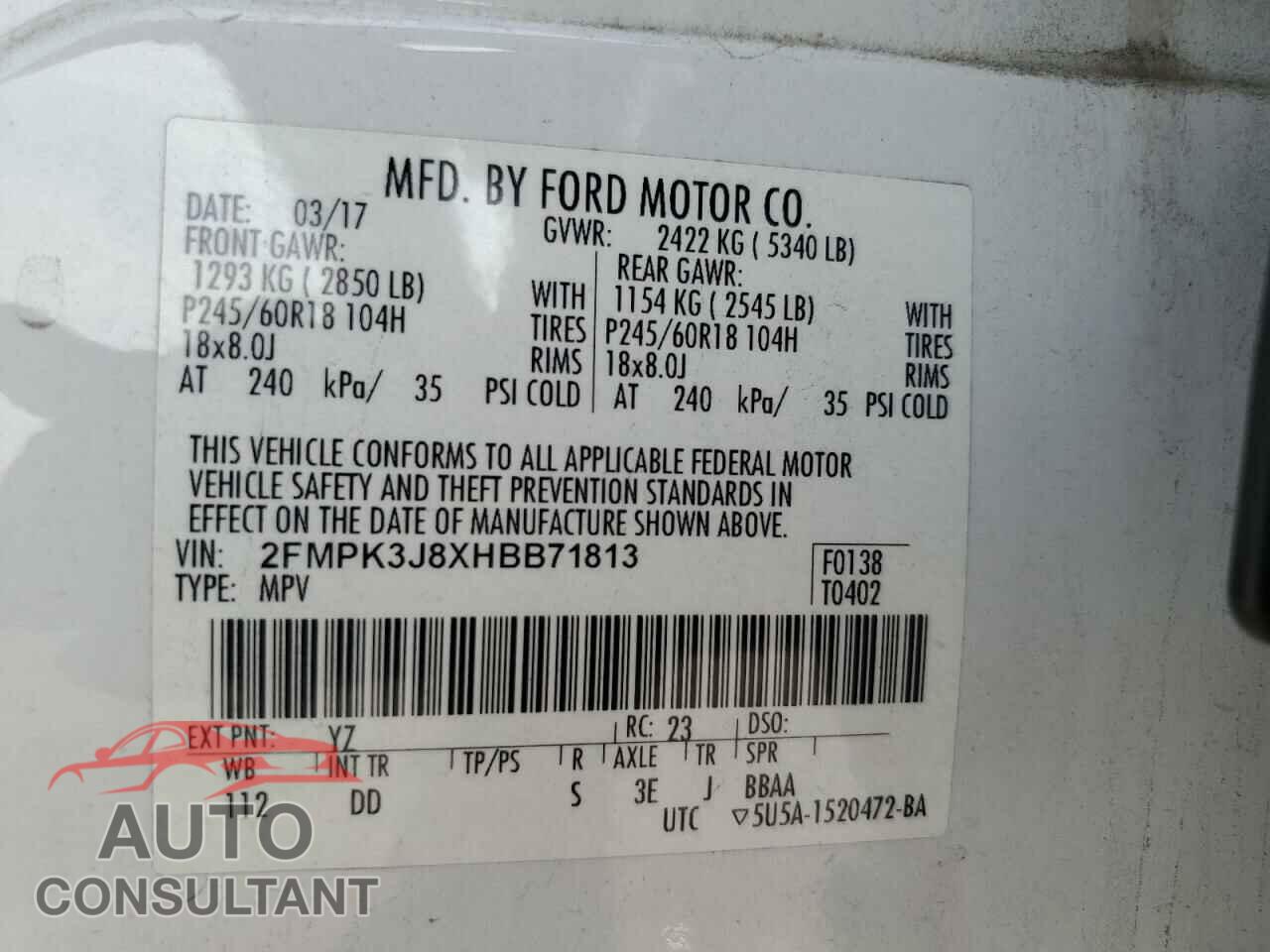 FORD EDGE 2017 - 2FMPK3J8XHBB71813