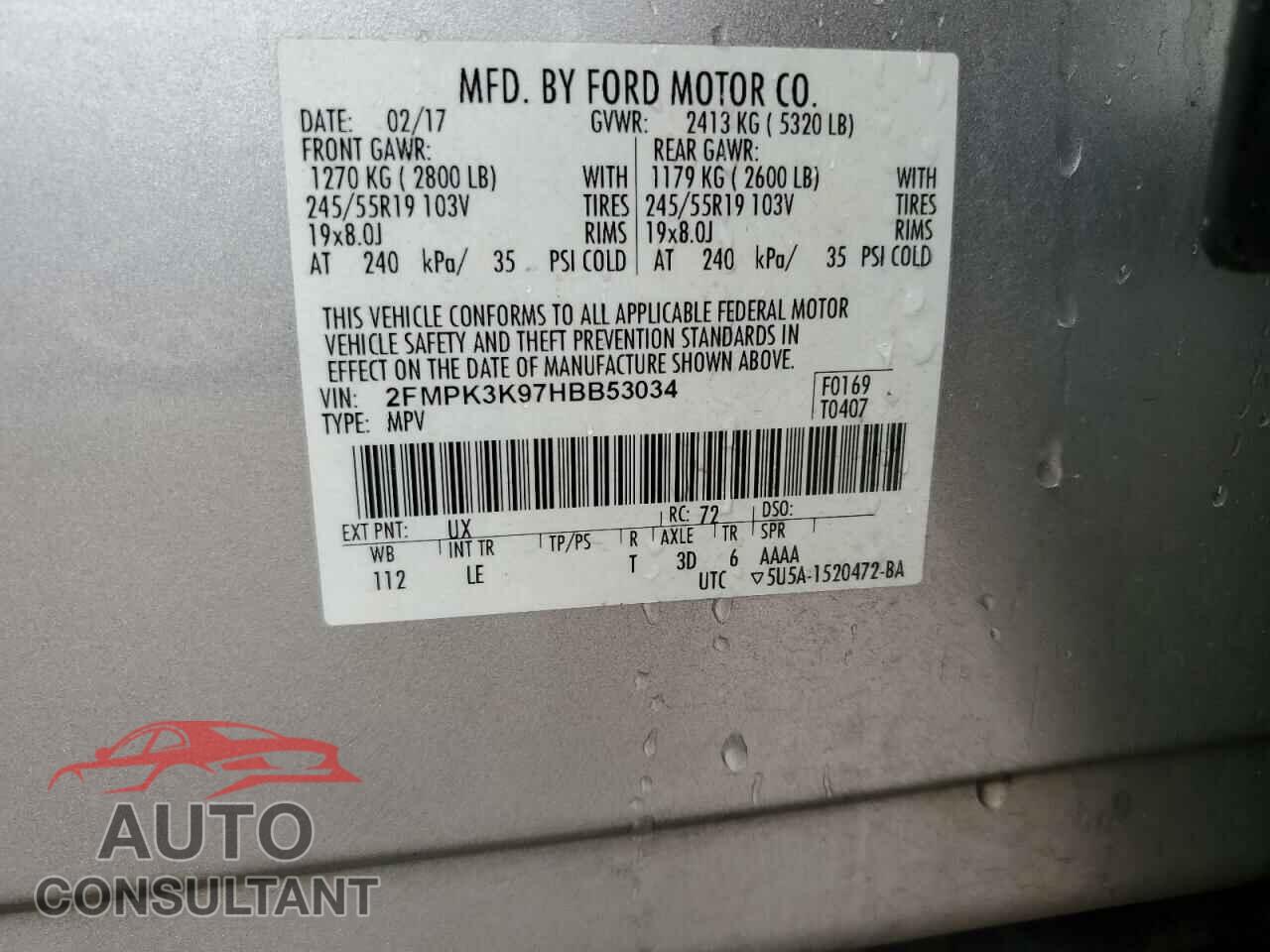 FORD EDGE 2017 - 2FMPK3K97HBB53034