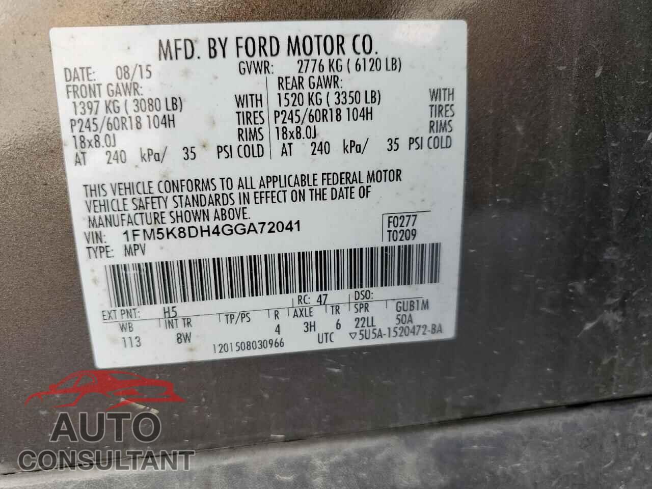 FORD EXPLORER 2016 - 1FM5K8DH4GGA72041