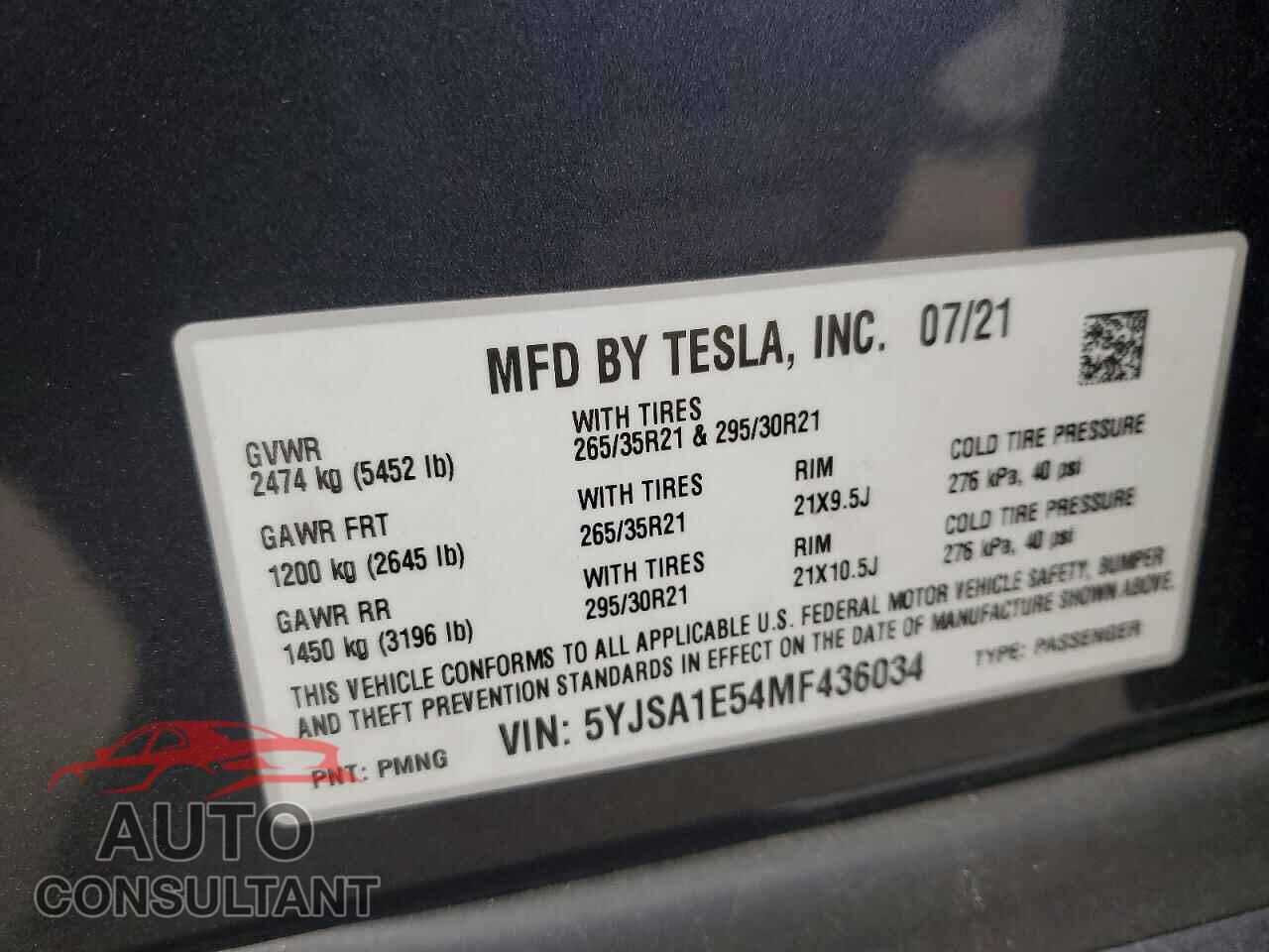TESLA MODEL S 2021 - 5YJSA1E54MF436034
