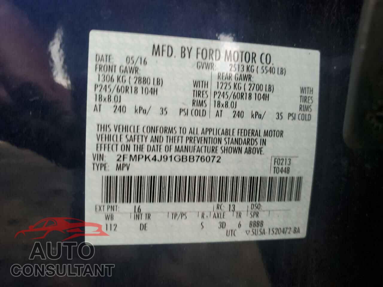 FORD EDGE 2016 - 2FMPK4J91GBB76072