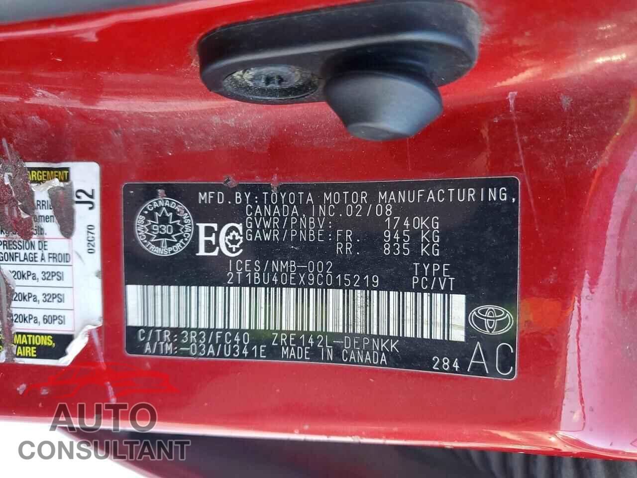 TOYOTA COROLLA 2009 - 2T1BU40EX9C015219