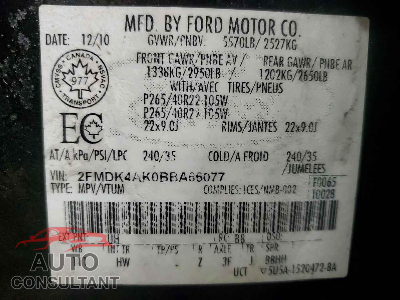 FORD EDGE 2011 - 2FMDK4AK0BBA66077