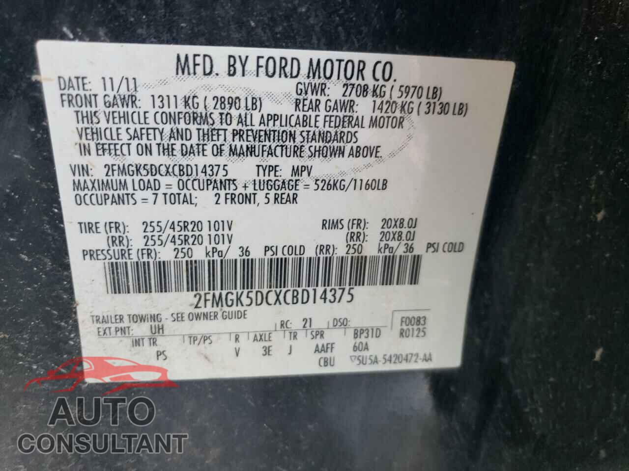 FORD FLEX 2012 - 2FMGK5DCXCBD14375