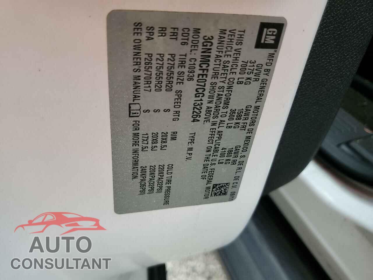 CHEVROLET AVALANCHE 2012 - 3GNMCFE07CG132264