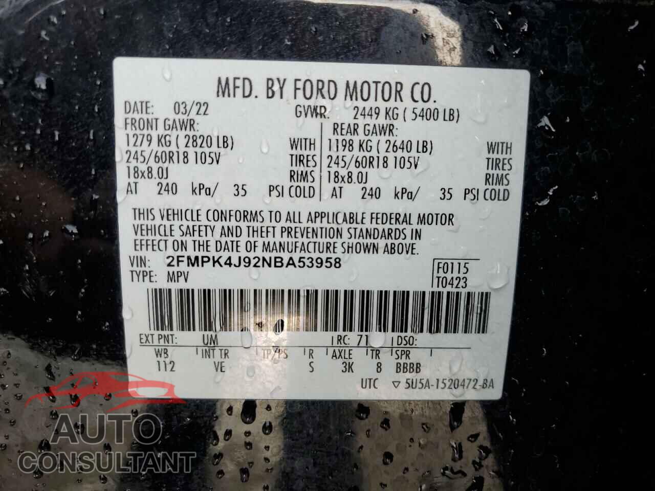 FORD EDGE 2022 - 2FMPK4J92NBA53958