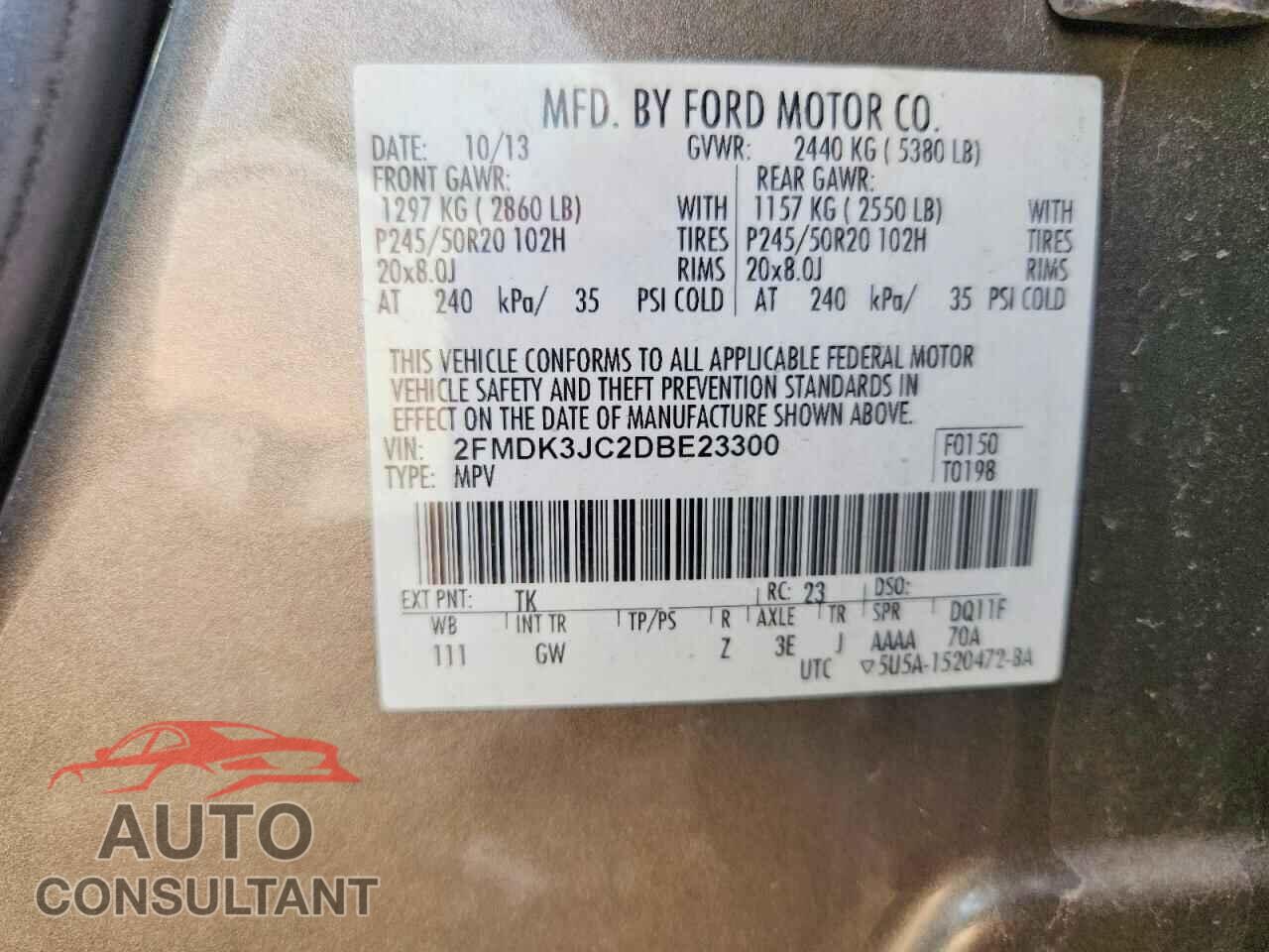 FORD EDGE 2013 - 2FMDK3JC2DBE23300