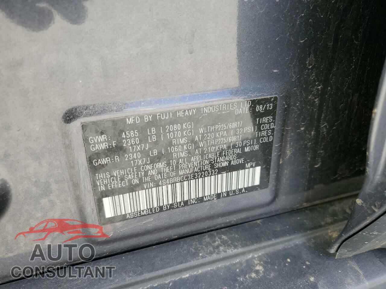 SUBARU OUTBACK 2014 - 4S4BRBCC3E3220332