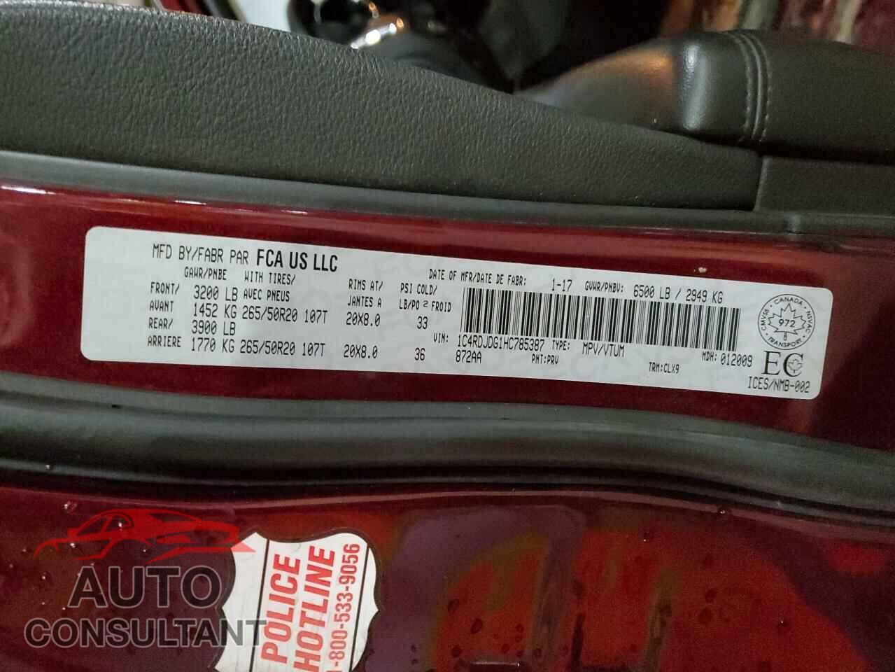 DODGE DURANGO 2017 - 1C4RDJDG1HC785387