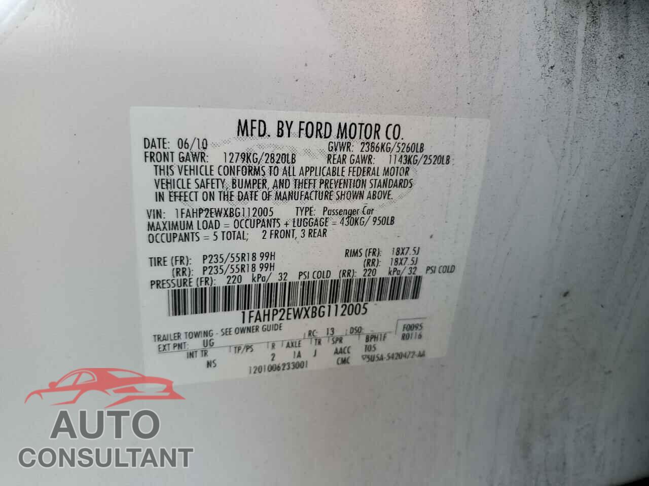 FORD TAURUS 2011 - 1FAHP2EWXBG112005