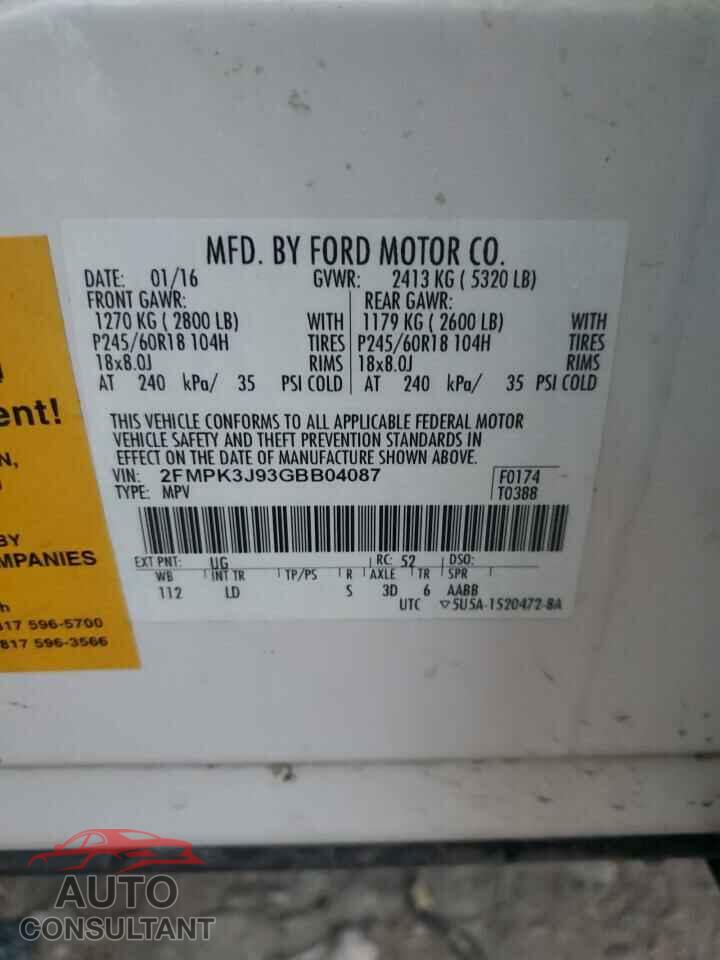 FORD EDGE 2016 - 2FMPK3J93GBB04087