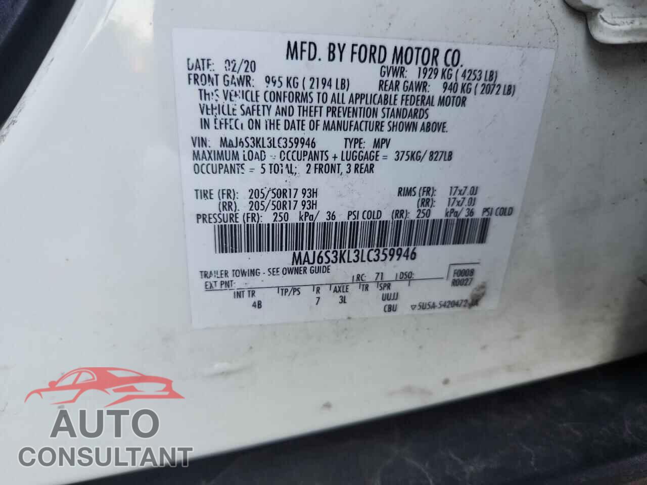 FORD ECOSPORT 2020 - MAJ6S3KL3LC359946