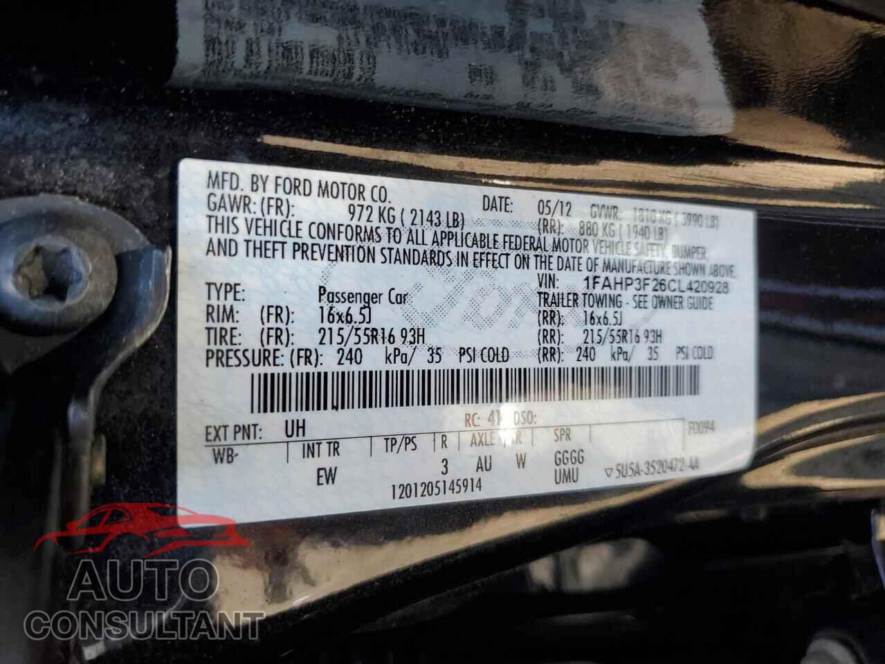 FORD FOCUS 2012 - 1FAHP3F26CL420928