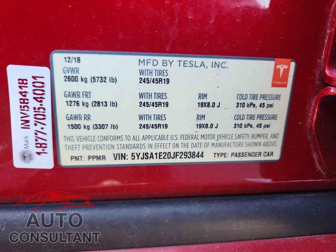 TESLA MODEL S 2018 - 5YJSA1E20JF293844