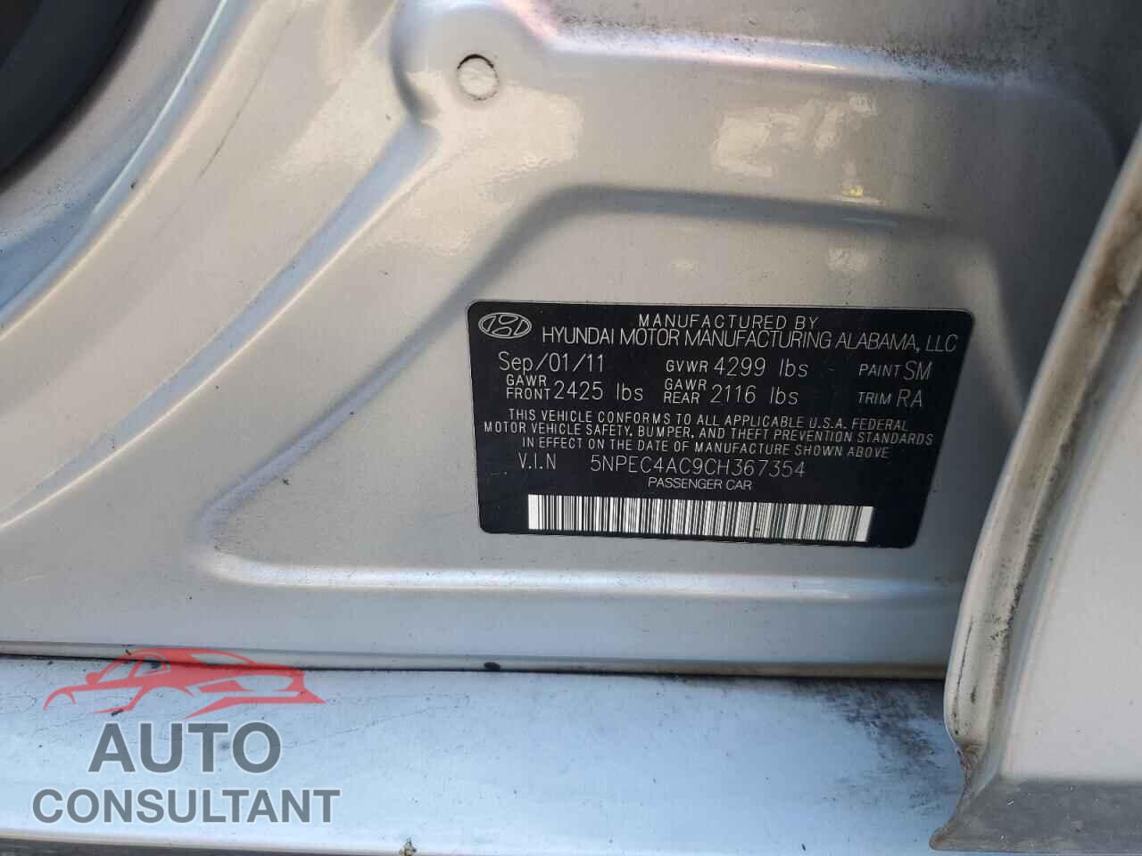 HYUNDAI SONATA 2012 - 5NPEC4AC9CH367354