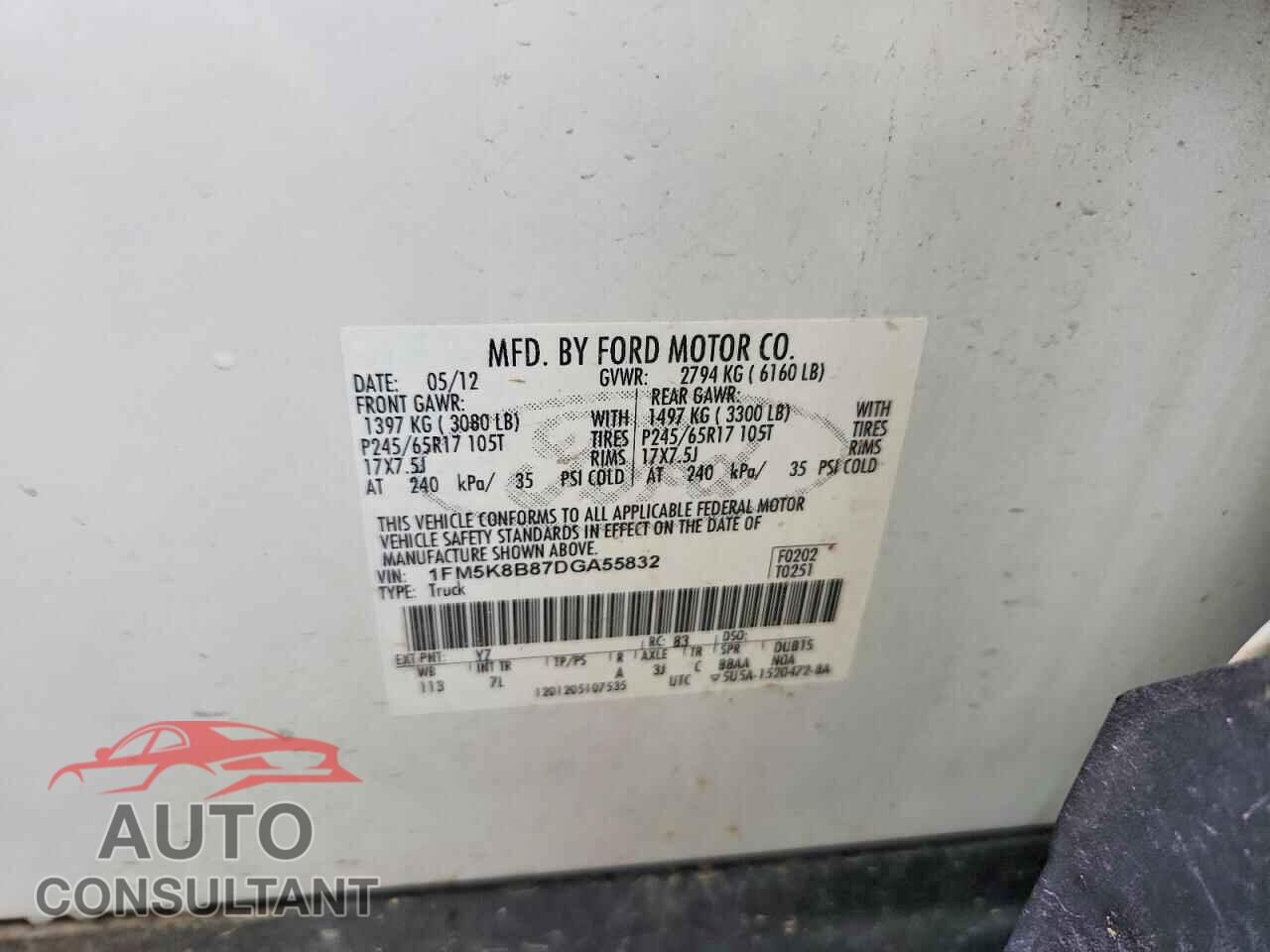 FORD EXPLORER 2013 - 1FM5K8B87DGA55832