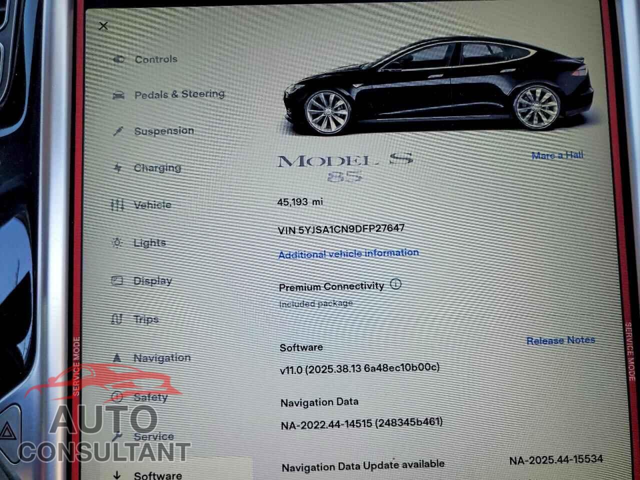 TESLA MODEL S 2013 - 5YJSA1CN9DFP27647