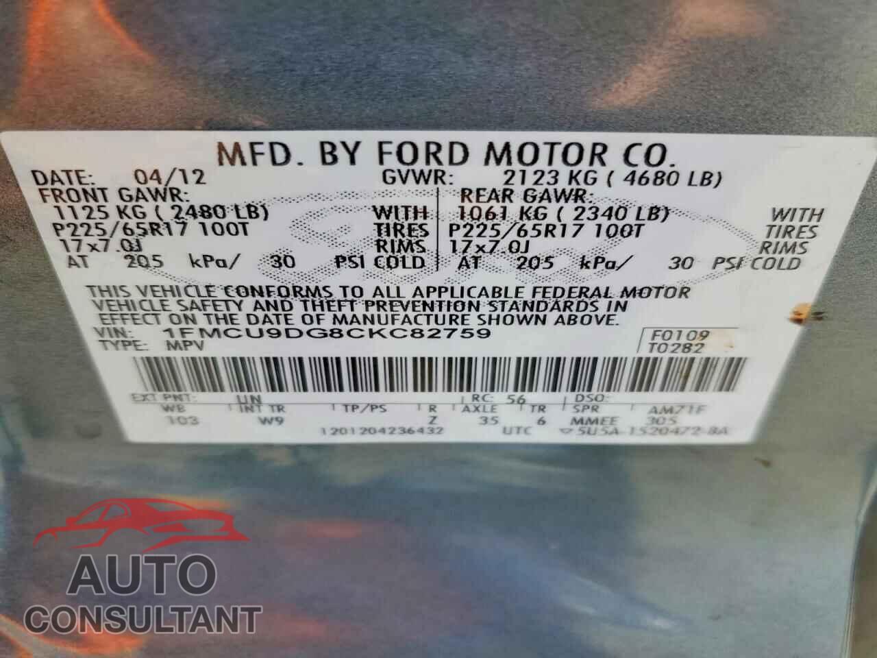 FORD ESCAPE 2012 - 1FMCU9DG8CKC82759