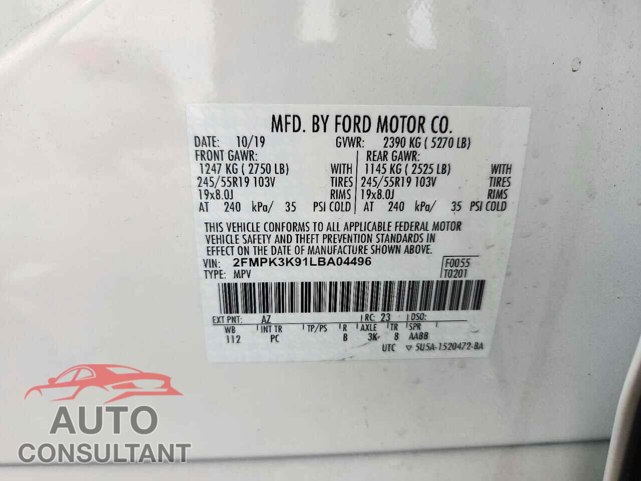 FORD EDGE 2020 - 2FMPK3K91LBA04496